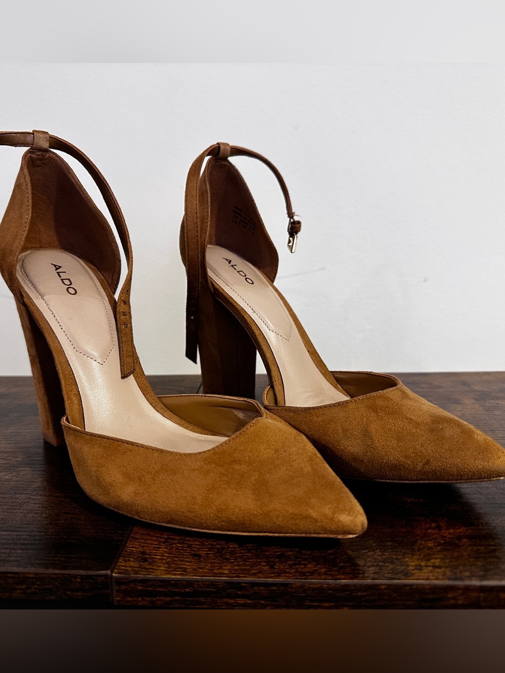 ALDO Women's Brown Suede Pointed Toe Ankle-Strap Pumps